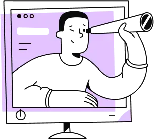 Homem segurando um binóculo